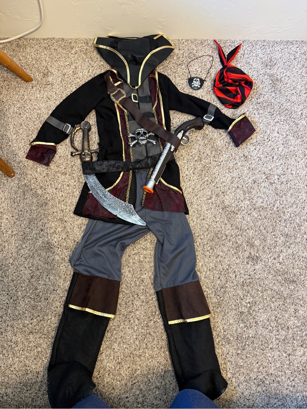 Kids Black & Red Pirate Costume with Accessories